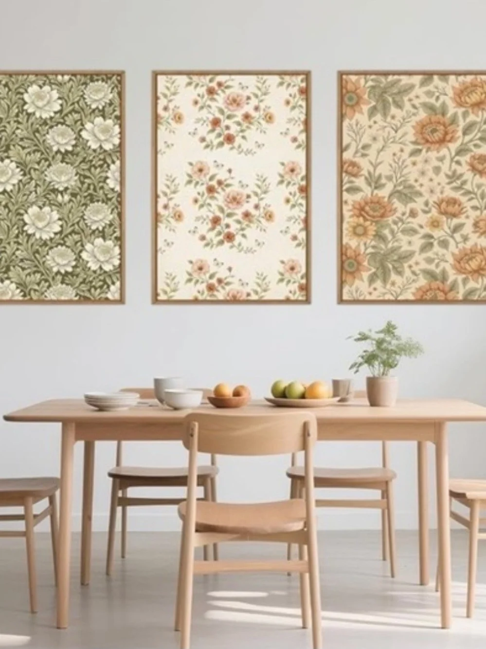 Framed Floral Wall Art Set - Sage, Cream & Apricot